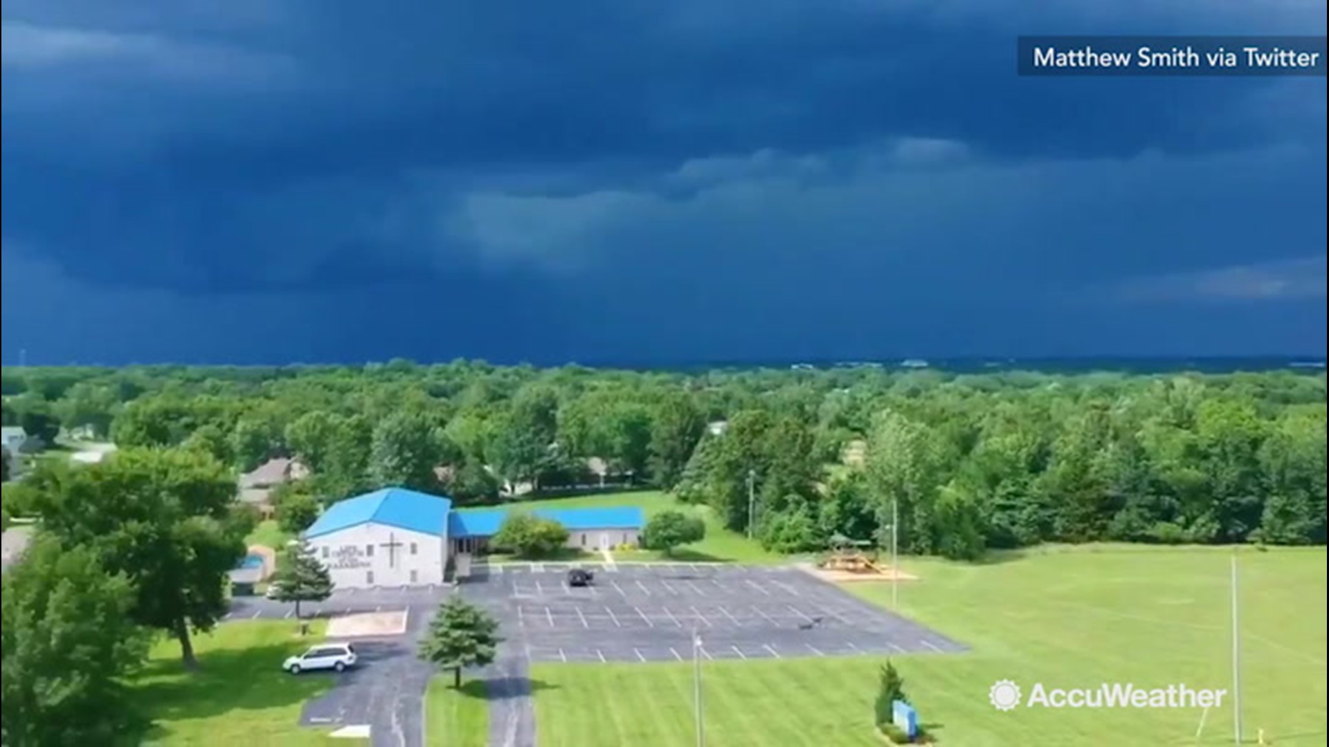 The town of Warrensburg, Missouri, was warned that a thunderstorm would be travelling over their town on June, 12. As the storm clouds gathered over the town, this drone footage shows just how far out those clouds reached.