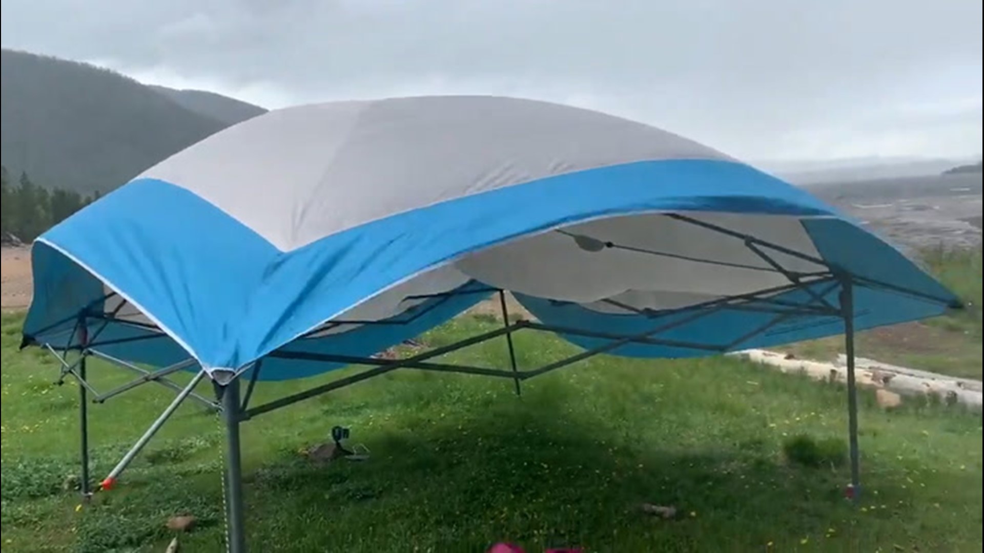 It may be too windy to enjoy the outdoors at this campsite in Granby, Colorado, on June 6. Wind gusts rattled this tent at around 60 mph.