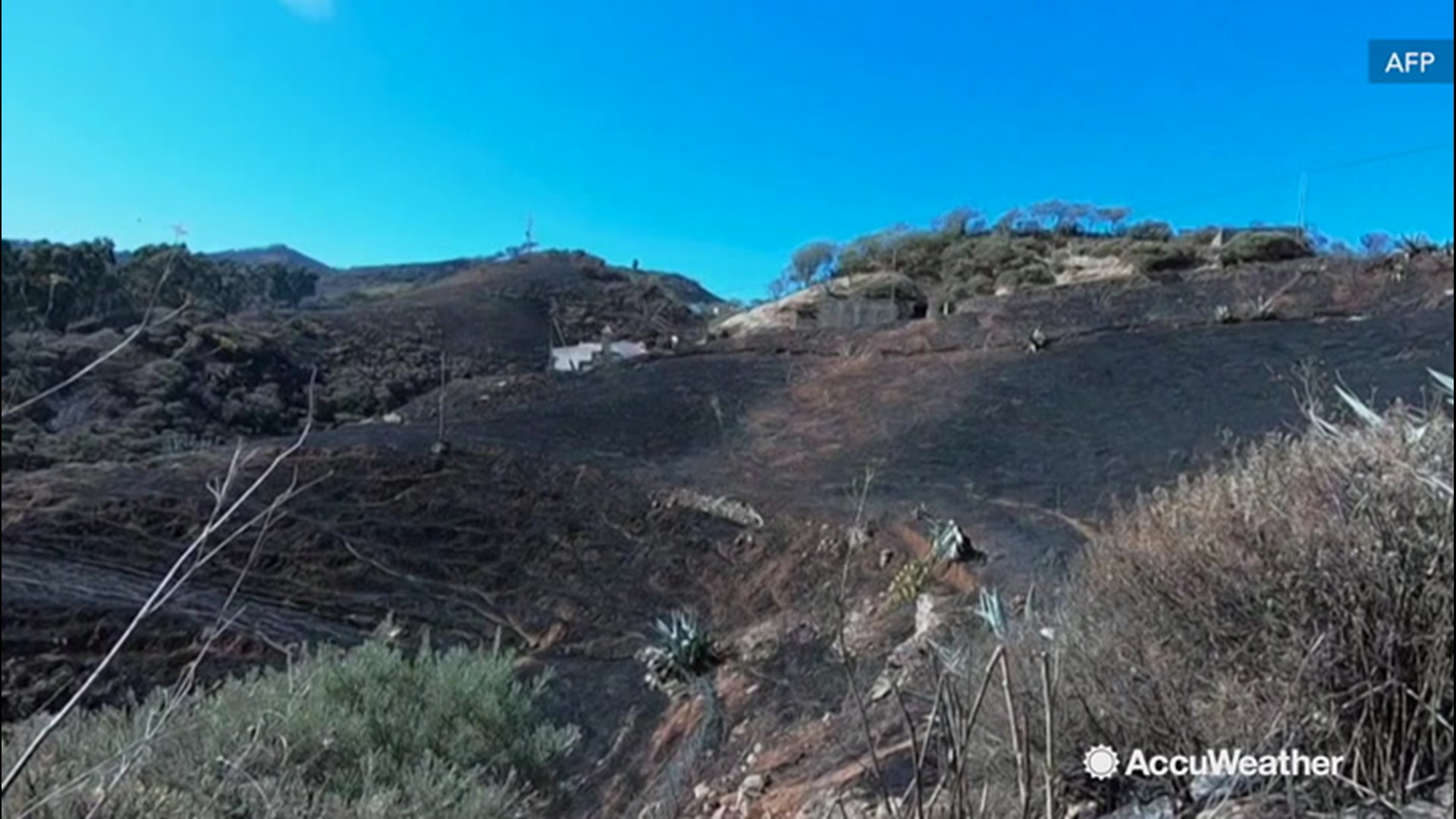 The hills in Las Palmas, Canary Islands, Spain, are charred after a wildfire scorched more than 10,000 acres of land. The fire sparked up on Aug. 18 and quickly spread, forcing 9,000 people to flee their homes. Firefighting crews are still on scene, but winds have calmed down, making their efforts a bit easier.