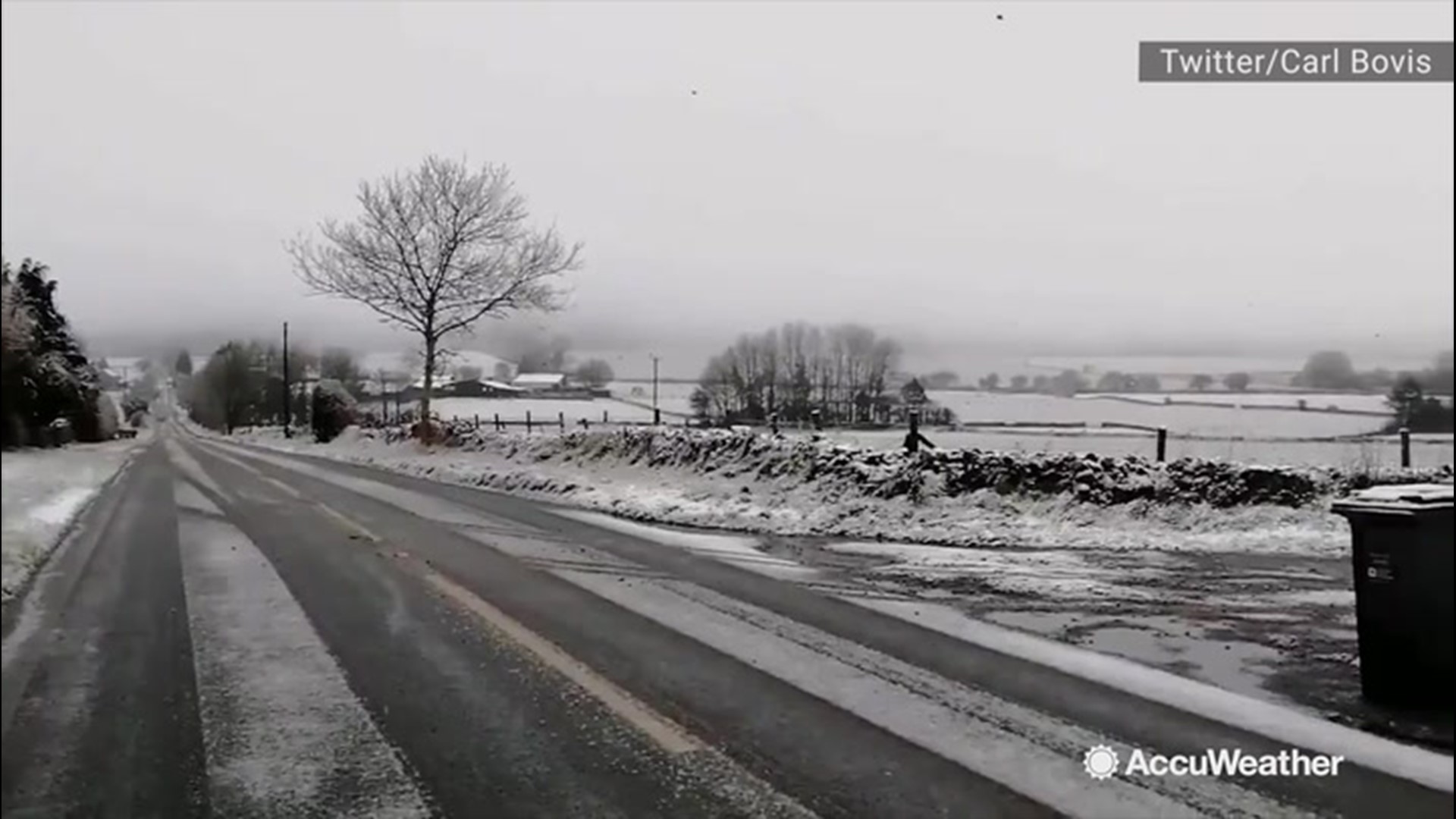 Somerset in the United Kingdom has just received its first snowfall of the season on Nov. 14. This is a look at the countryside from Mendip Hills.