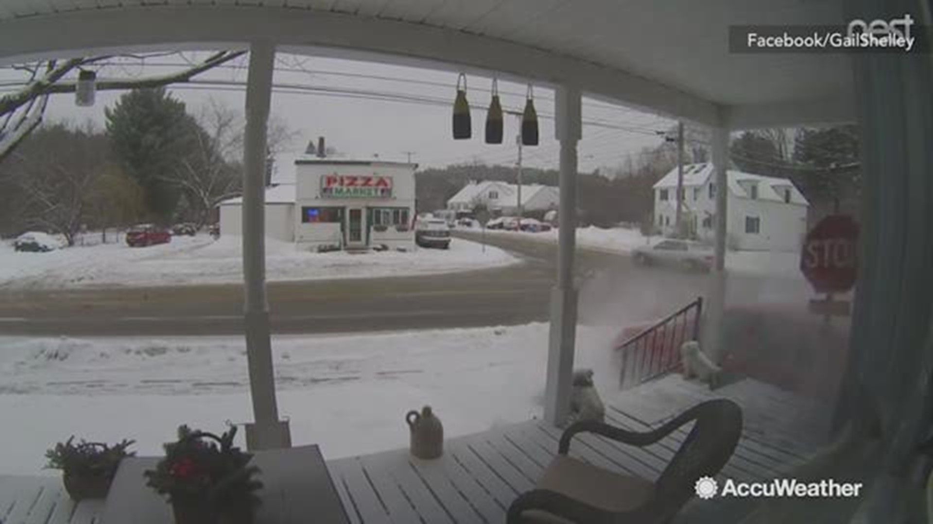 This scary video out of Auburn, Maine shows a car sliding out of control on Jan. 8.  It would knock over a street sign and crash into nearby house.
