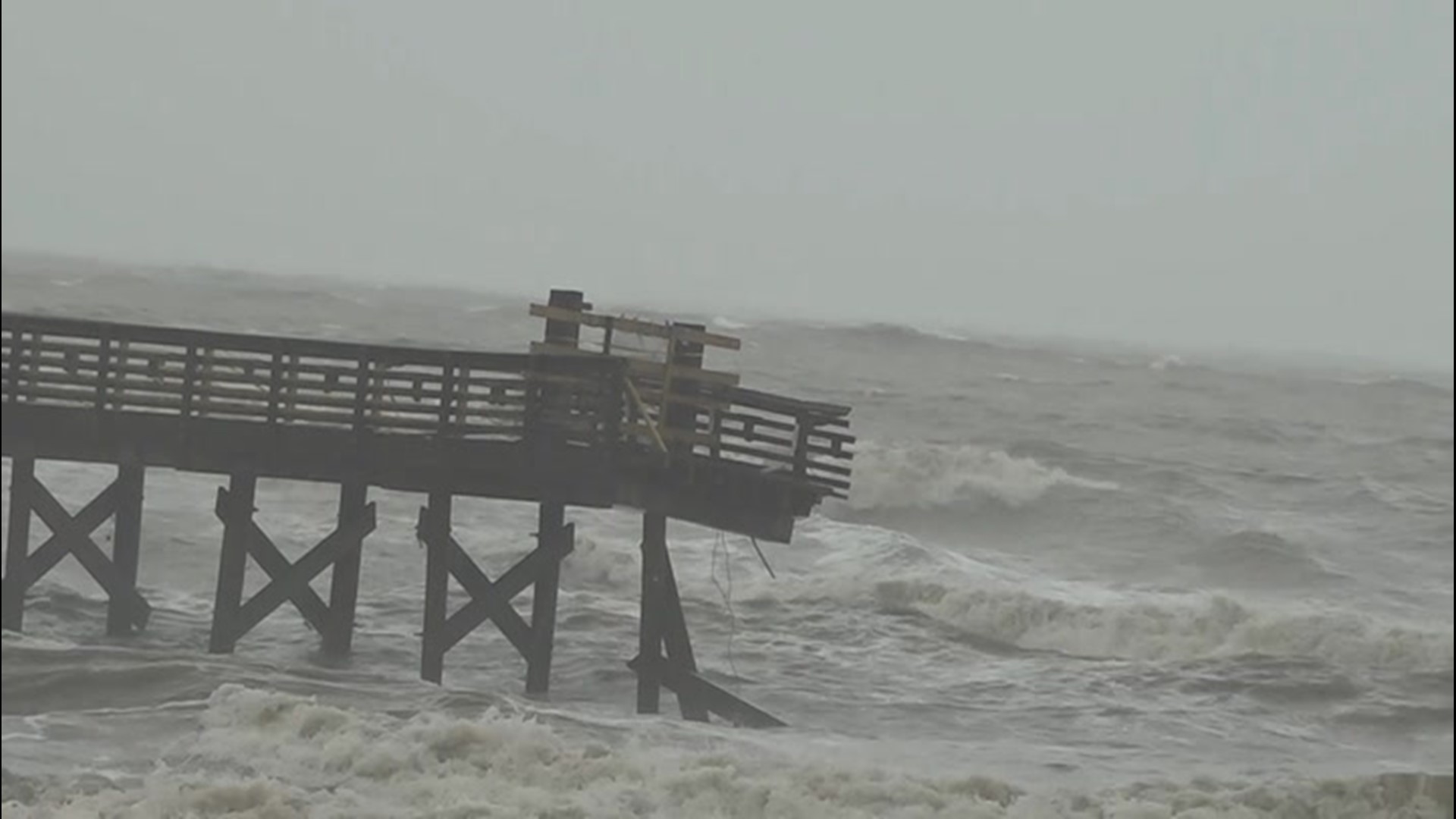 A large piece of the 61st Street Pier in Galveston, Texas, tore off due to storm surge from Beta and washed ashore on the beach on Sept. 21.