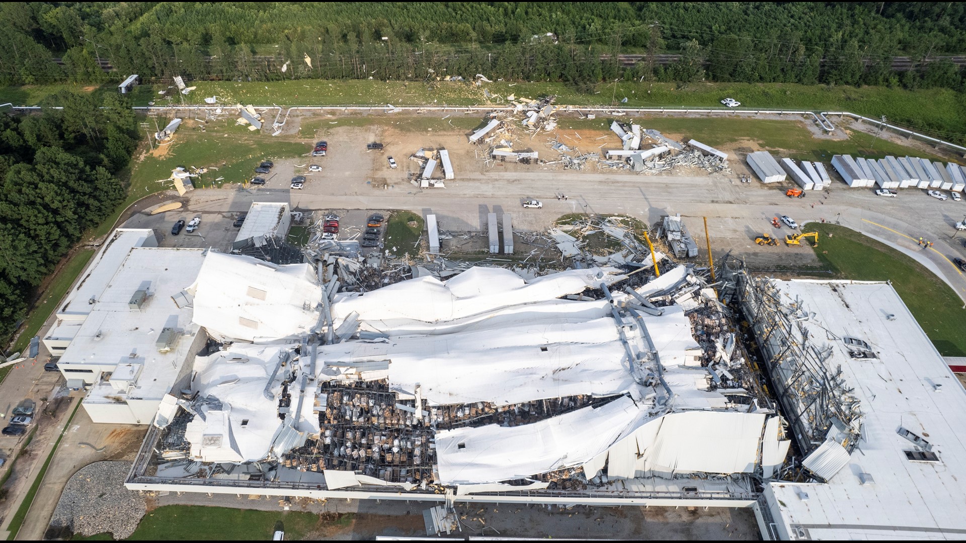 Parts of roofs were ripped open atop its massive buildings and large quantities of medicine that were stored inside were tossed about.