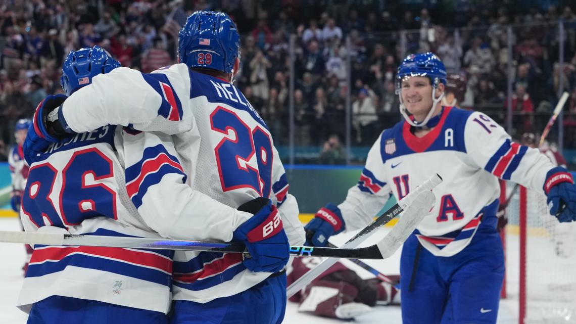Brock Nelson scores twice as US opens by rolling over Latvia 5-1