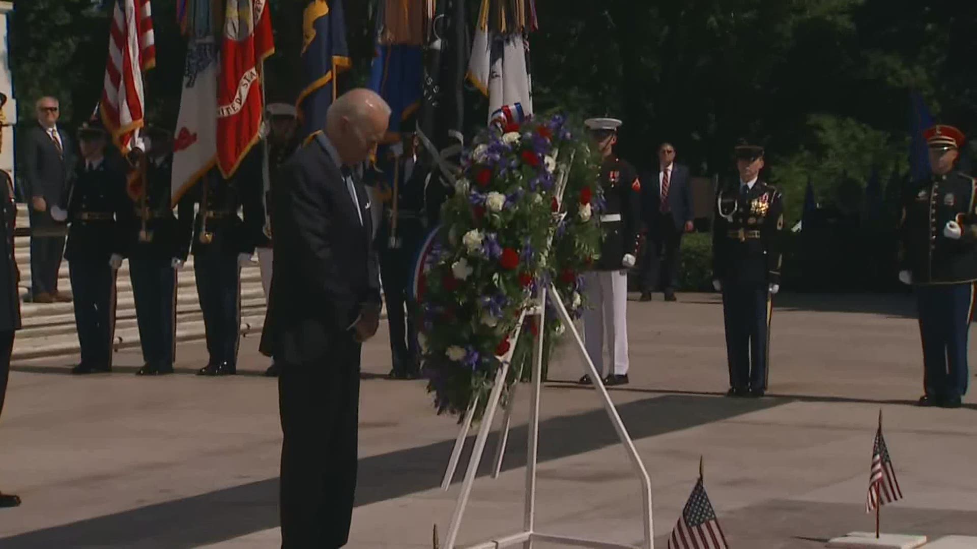 President Biden and Vice President Harris on Memorial Day at a wreath-laying ceremony at the Arlington National Cemetery.