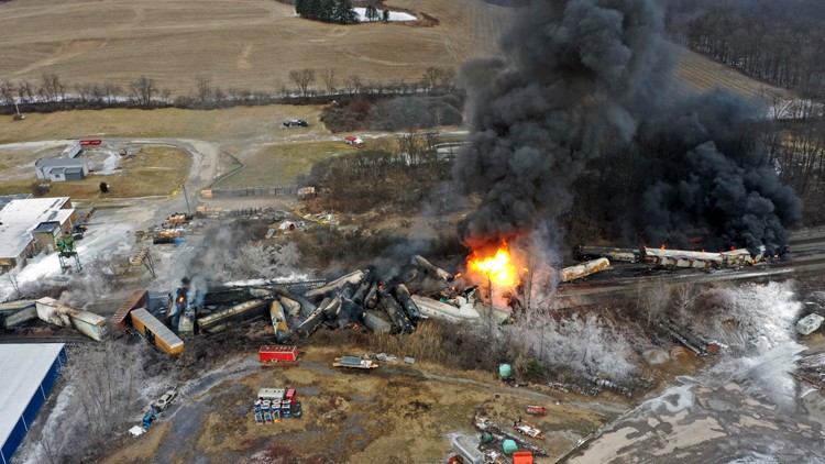 50-car train derailment causes big fire, evacuations in Ohio
