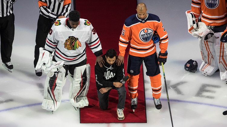 Minnesota’s Matt Dumba is first NHL player to kneel during national anthem