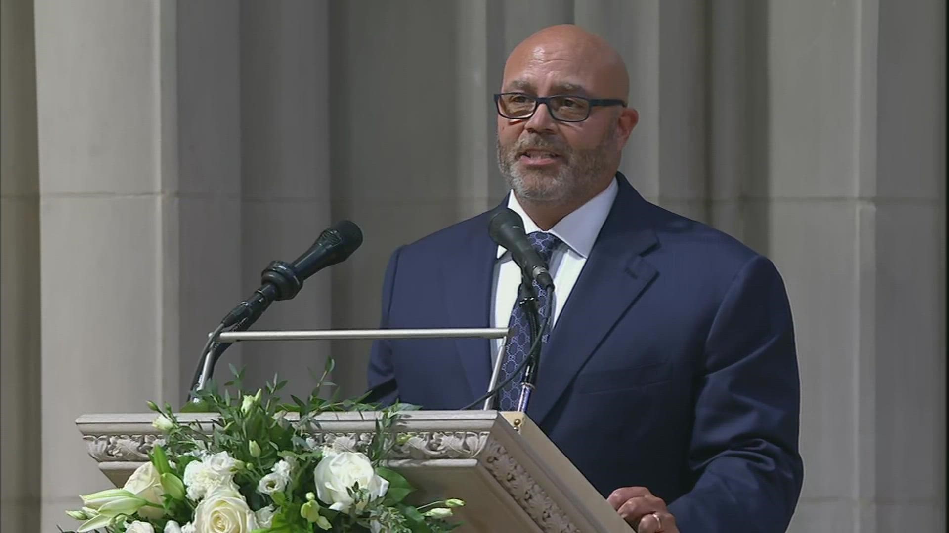 Colin Powell's son, Michael, paid tribute to his late father, who he described as a great leader because he was also a great follower.