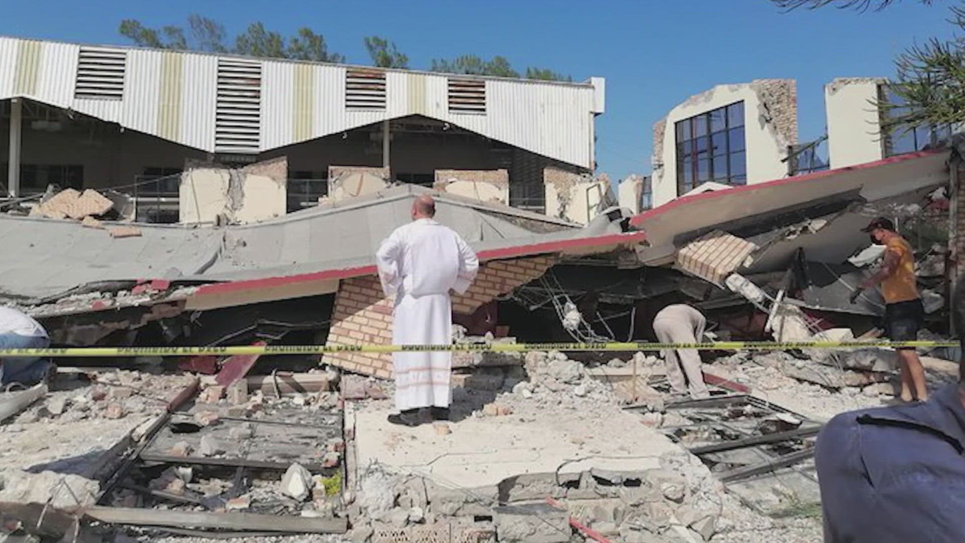 Mexican officials say at least 100 people were inside when the roof caved in during Sunday morning mass.