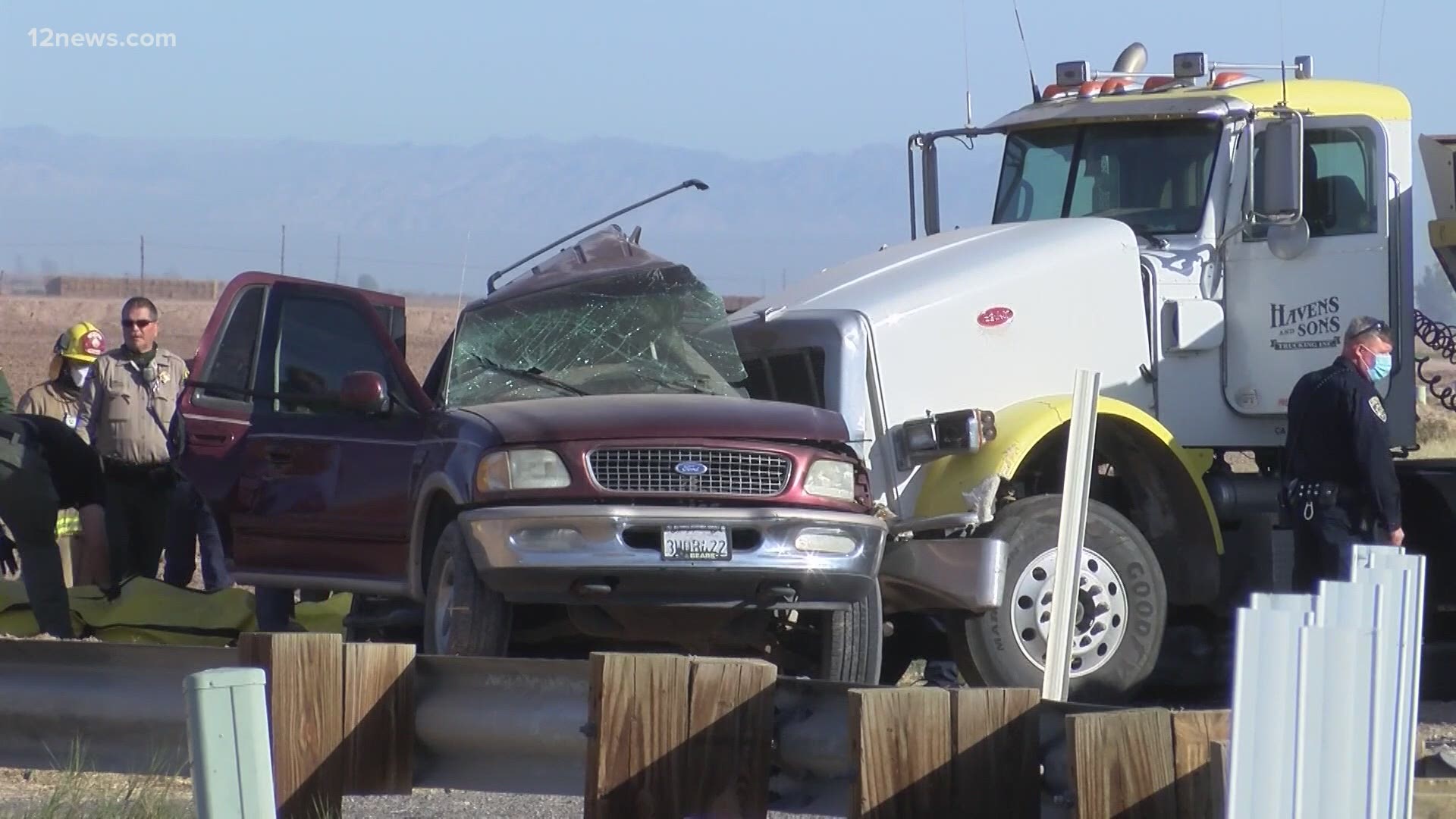 According to law enforcement, 25 people were inside an SUV that collided with a big-rig truck. Some people were ejected from the SUV and at least 13 have died.