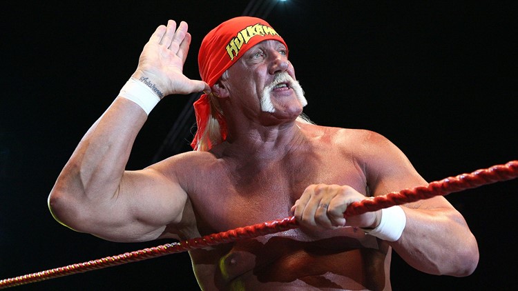 PERTH AUSTRALIA- NOVEMBER 24 Hulk Hogan gestures to the audience during his Hulkamania Tour at the Burswood Dome