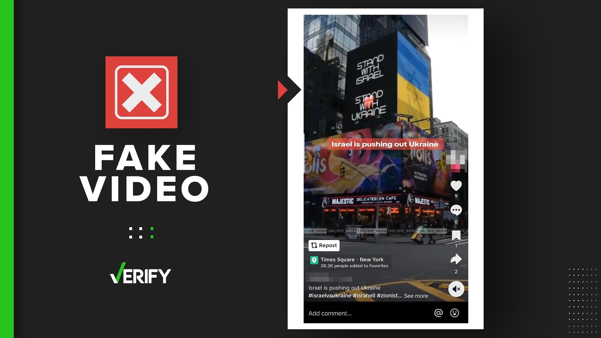 There is a digital billboard at the corner of 7th Avenue and West 50th Street near New York City’s Times Square, but the ad seen in these social media posts is fake.