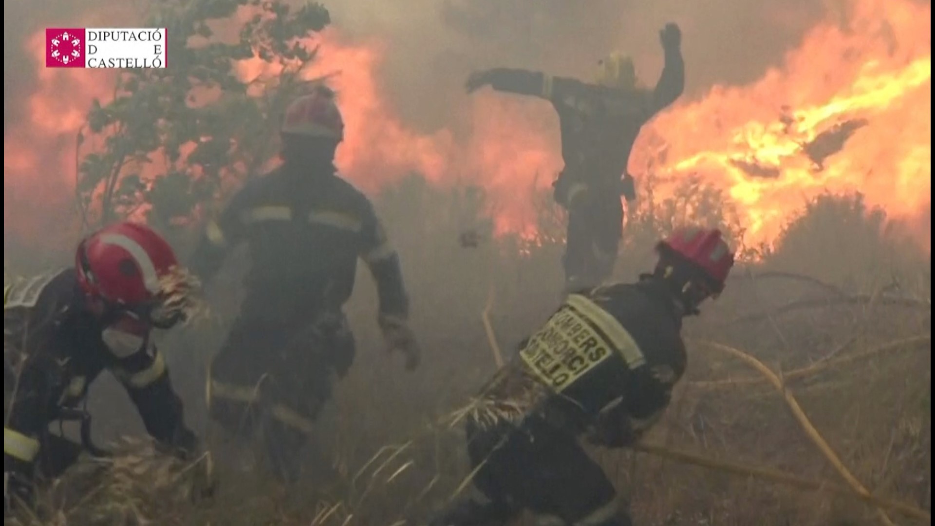 The Castello firefighters put their brave faces on as they scrambled to stop a wildfire that had forced the evacuation of the villages Teresa and Toras. Veuer's Maria Mercedes Galuppo has the story.