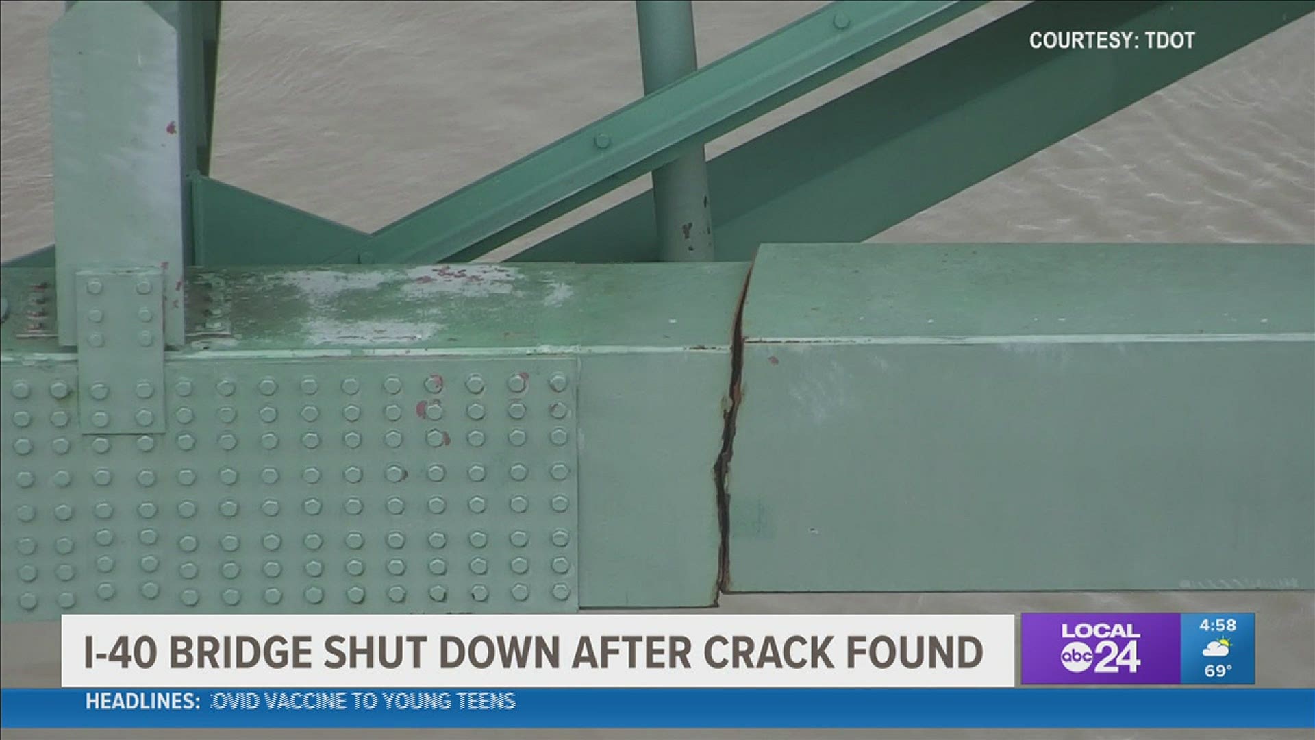 The bridge in Memphis carries more than 40,000 cars & trucks daily and is closed for further notice after inspection crew found large crack in one of its steel beams