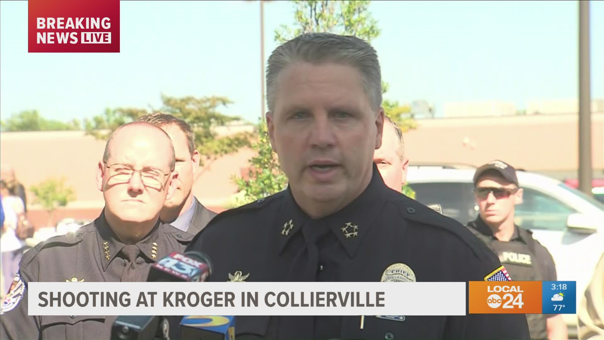 Authorities said 13 people were shot at a Kroger in Collierville, Tenn. The shooter was dead.