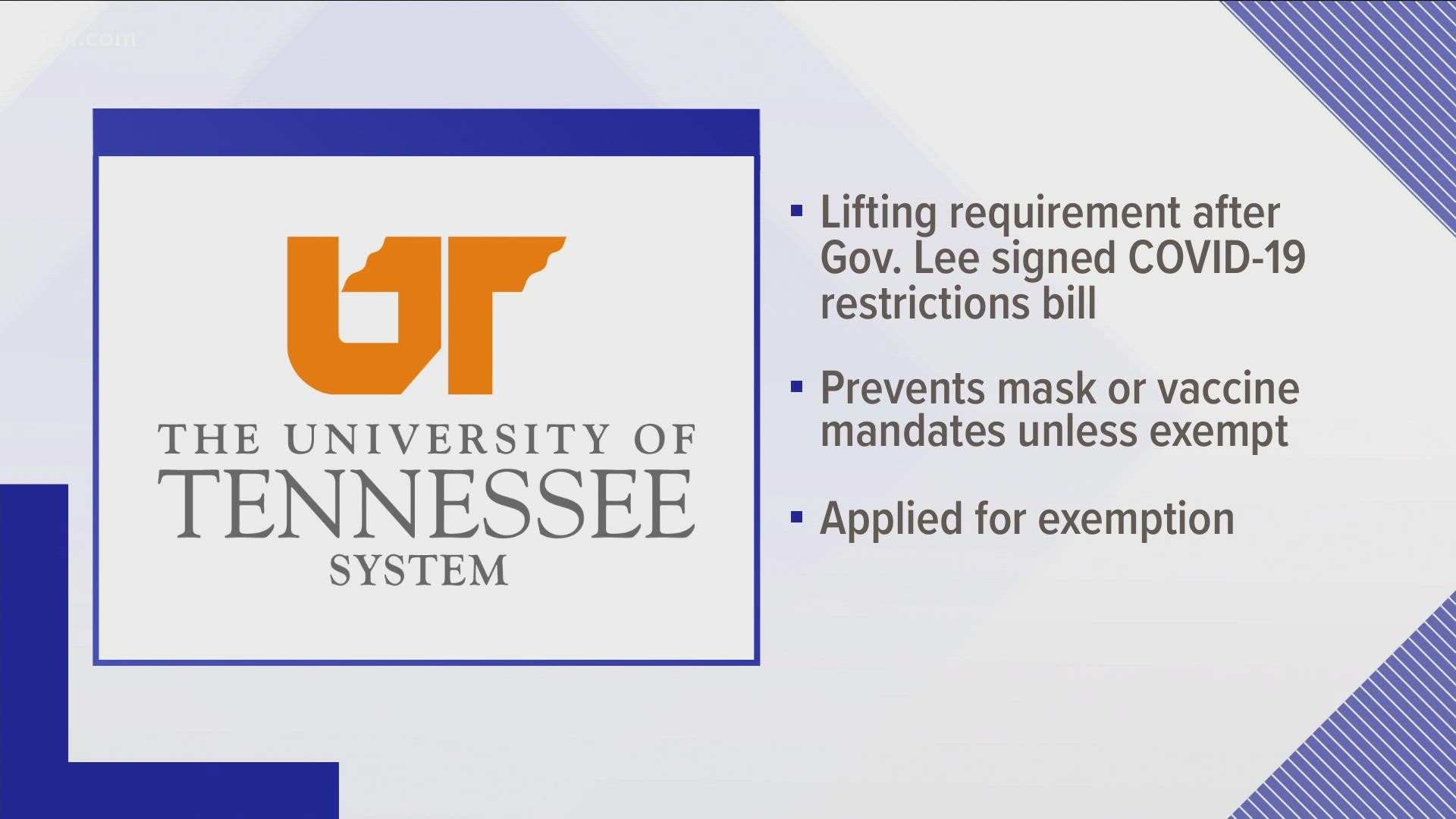 Boyd says the UT System has also applied for an exemption for employees with federal contracts.