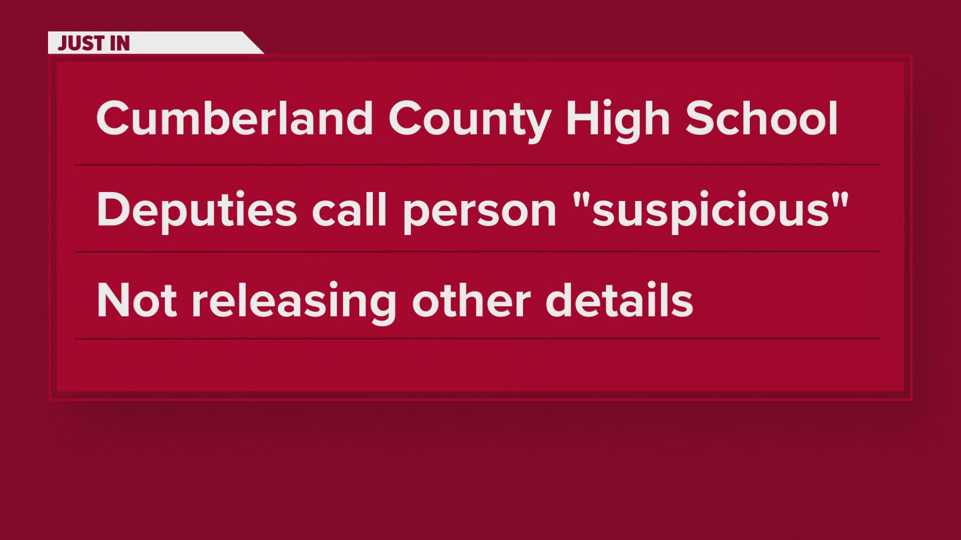 A "suspicious suspect" was apprehended by a Student Resource Officer on Cumberland County High School property around 8:30 a.m. 