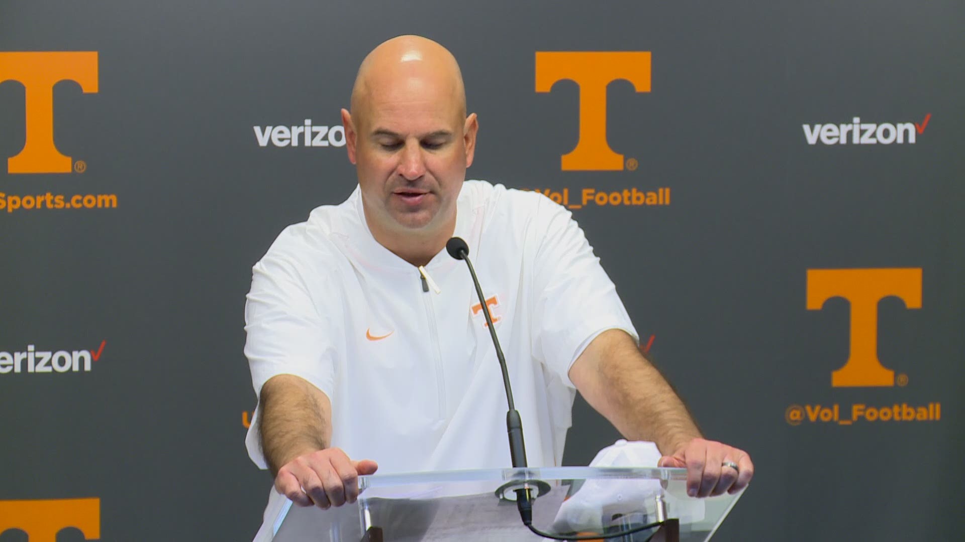 Tennessee head coach Jeremy Pruitt speaks with the media after the team's 58-21 loss to No. 1 Alabama.