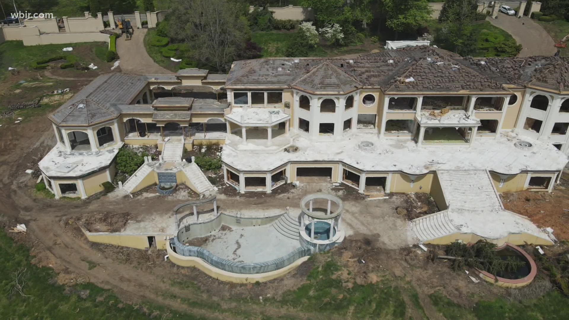 Crews are demolishing one of Tennessee's largest mansions. This drone video shows Villa Collina being torn down in West Knoxville.