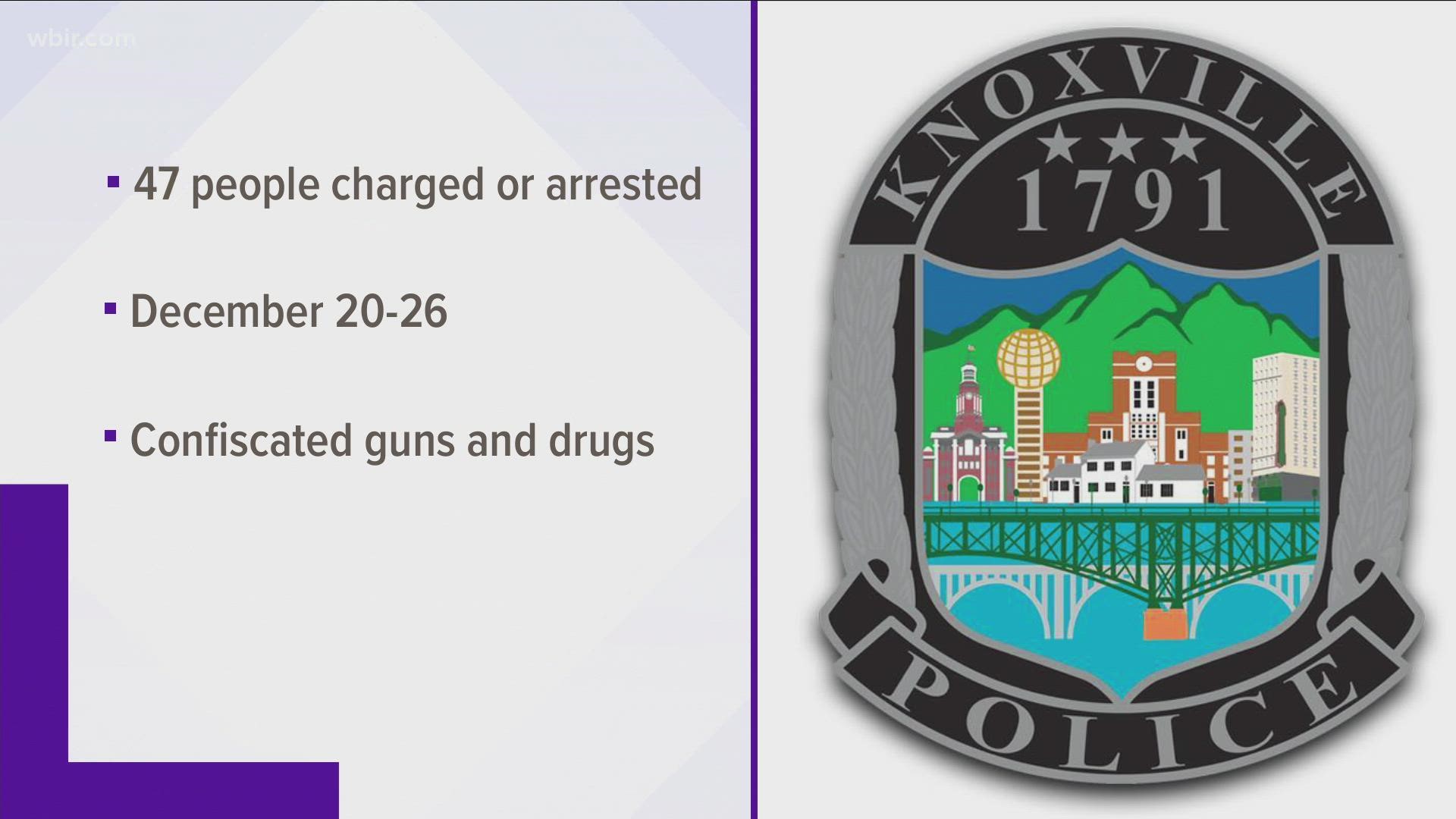 From Dec. 20 through Dec. 26, police said nearly 50 people were charged or arrested due to drug possession or illegally having a gun.