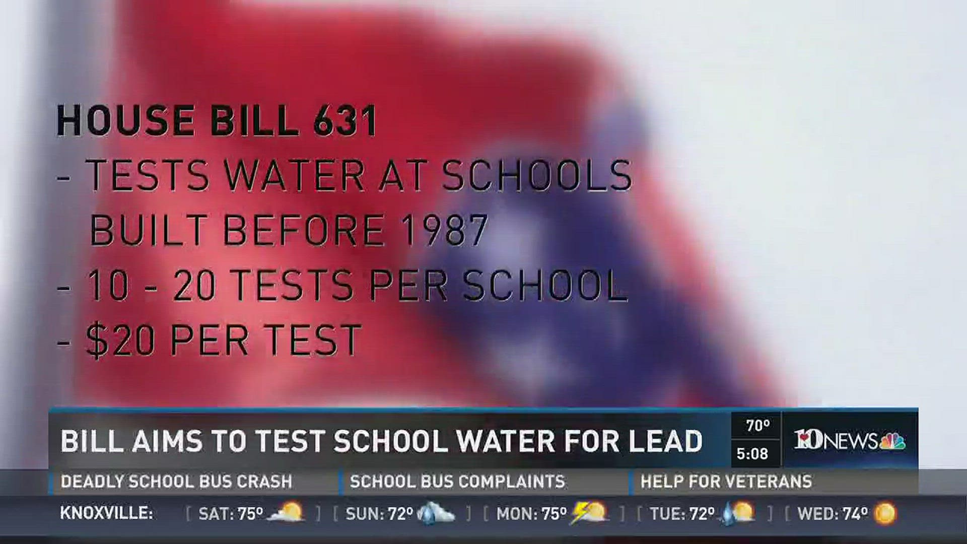 A Knoxville Representative wants to make sure older schools across the state are free of lead contaminated water, but others say the plan is redundant. (3/24/17 5PM)