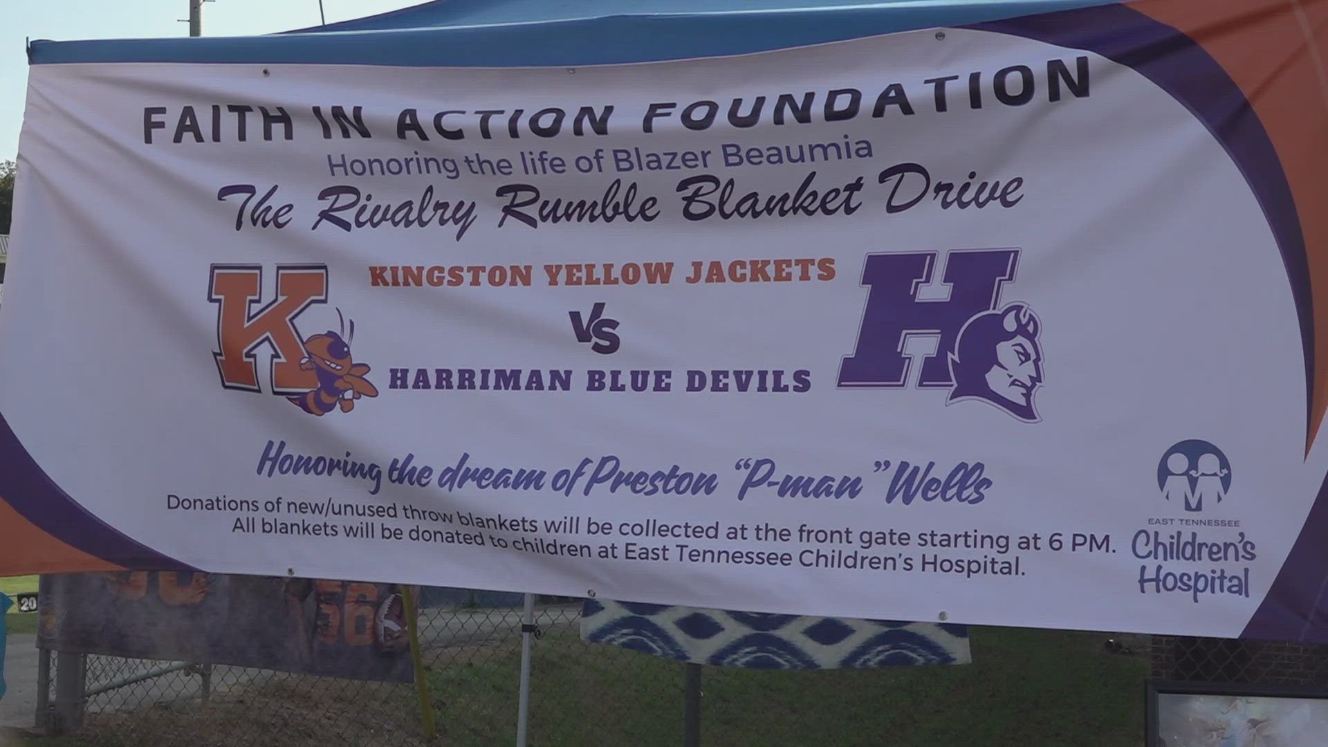 A foundation created after the sudden death of Kingston's high school quarterback collected hundreds of blankets for the East Tennessee Children's Hospital Friday.