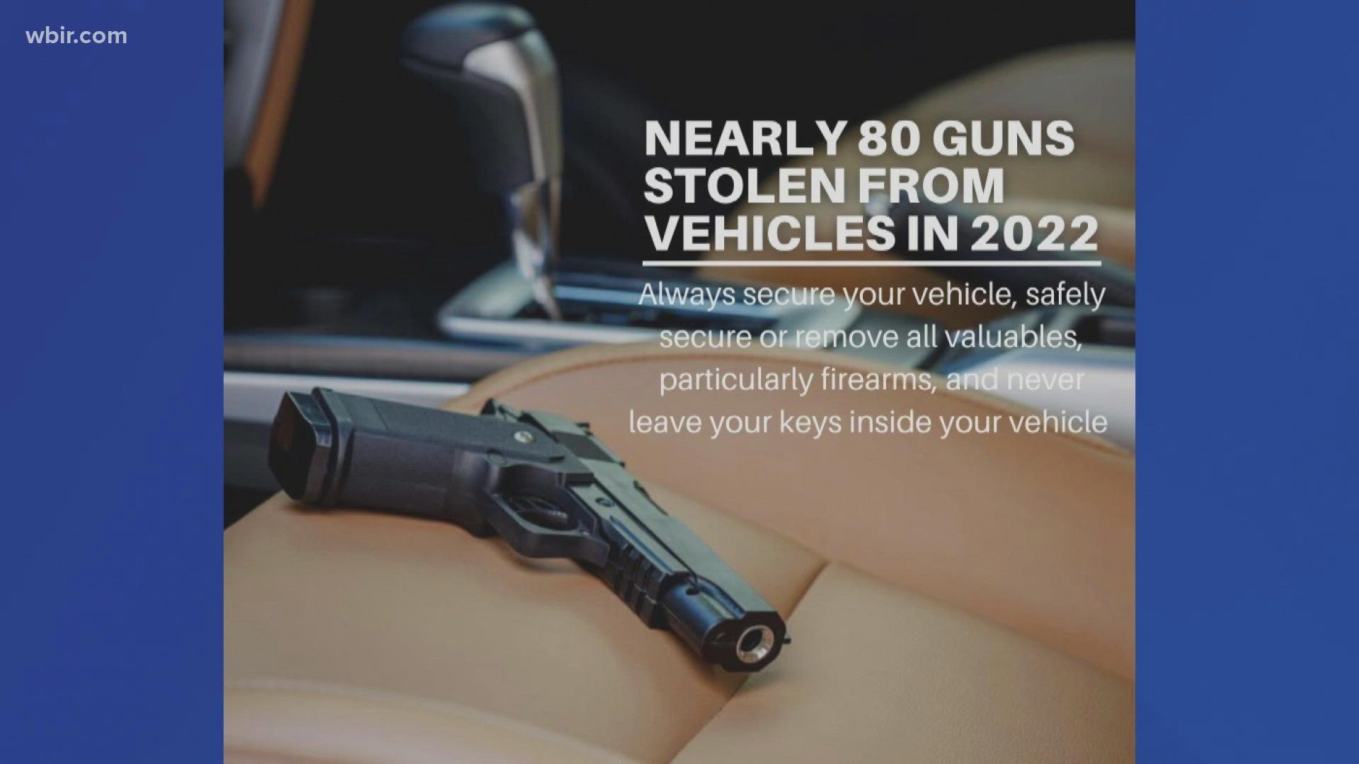In 2021, there were 123 car burglaries where a firearm was stolen. Cars were left unlocked in over 50% of those cases.