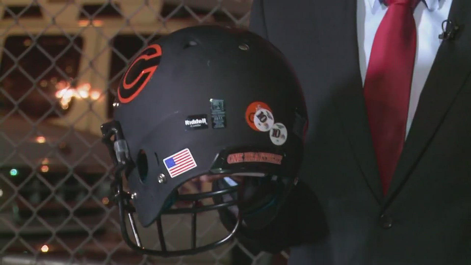 The team gives out their helmet stickers to Coalfield's Parker McKinney; Rockwood's Zander Price; Grace Christian's Cody Estep; and Powell's Walker Trusley.