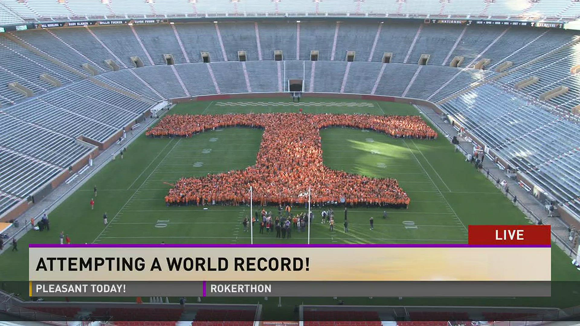 The University of Tennessee set a world record at Neyland Stadium on Wednesday for the largest human letter.