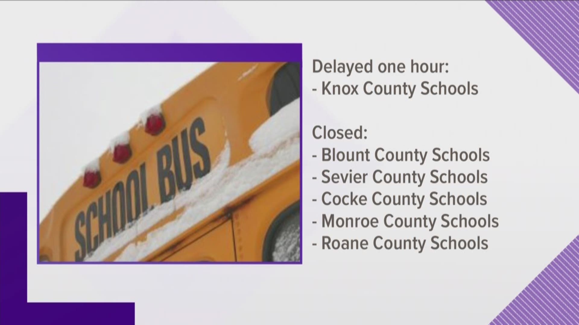 School closings for Tuesday, Jan. 29.