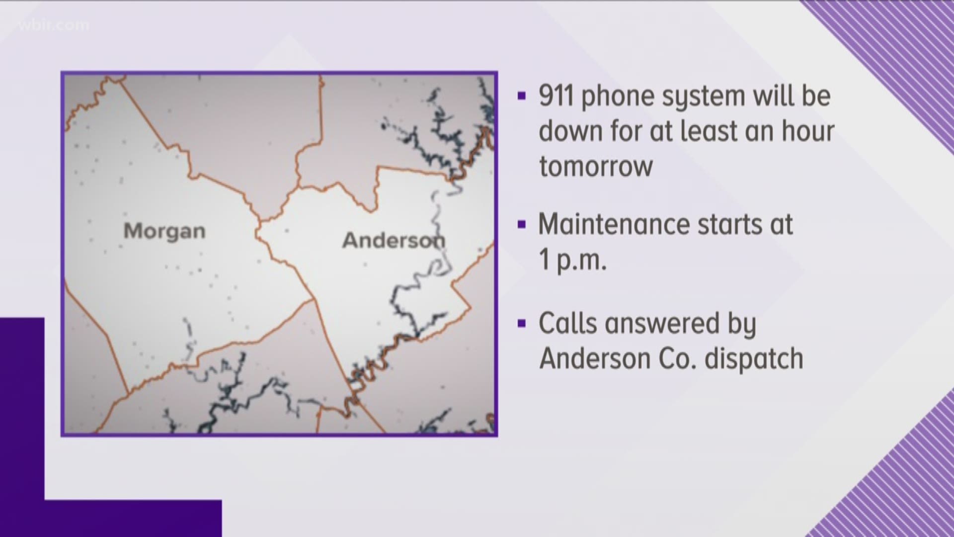 The Morgan County E-911 center will temporarily shut down its phone system for maintenance.