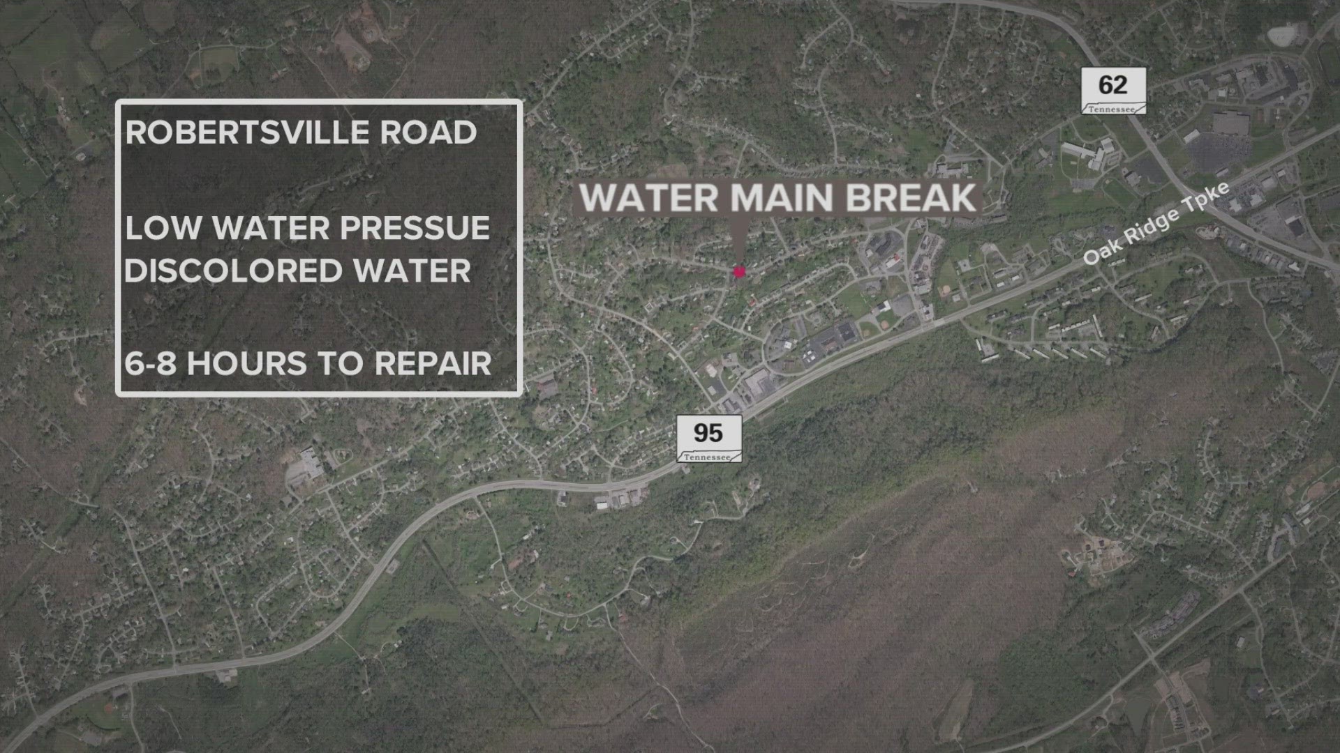 Residents near the water main break were expected to lose water services for up to eight hours on Tuesday.