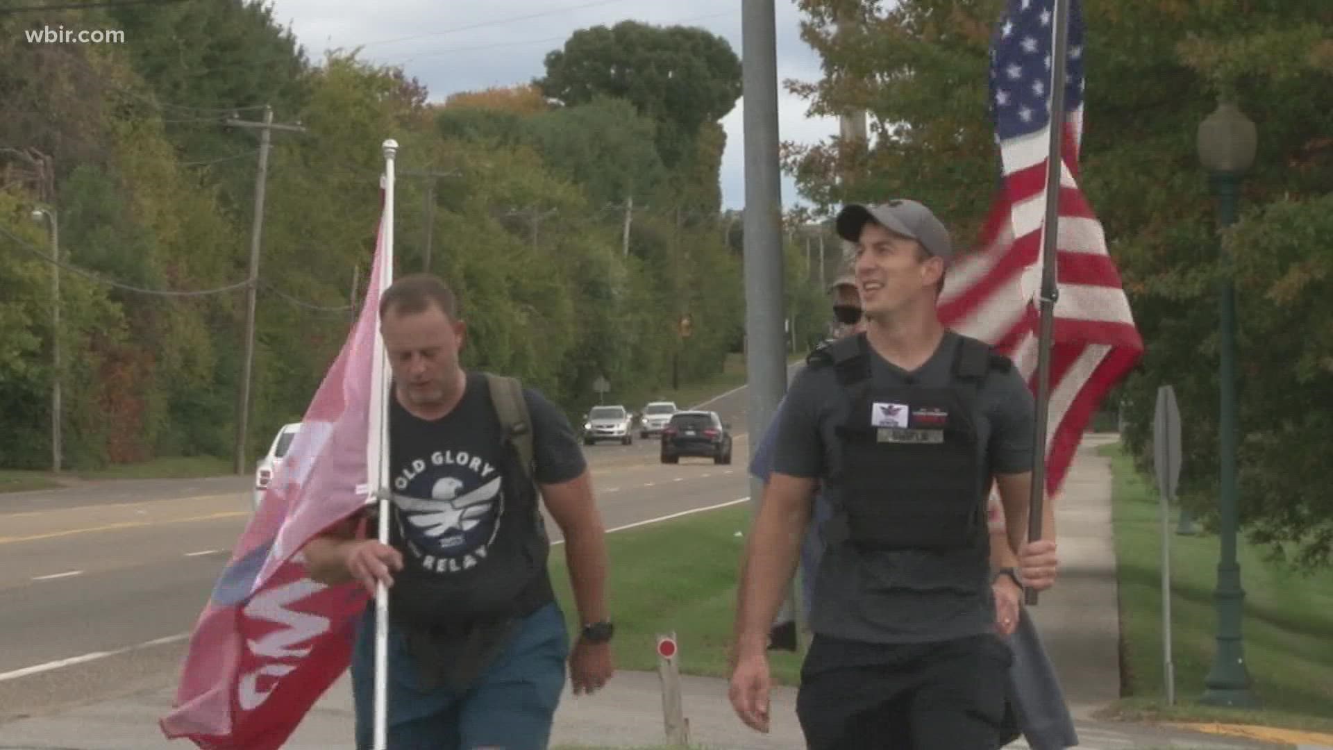 Veteran Nathan Smith carried the flag 18 miles as part of a 62-day relay that started on September 11th at the 9-11 Memorial.