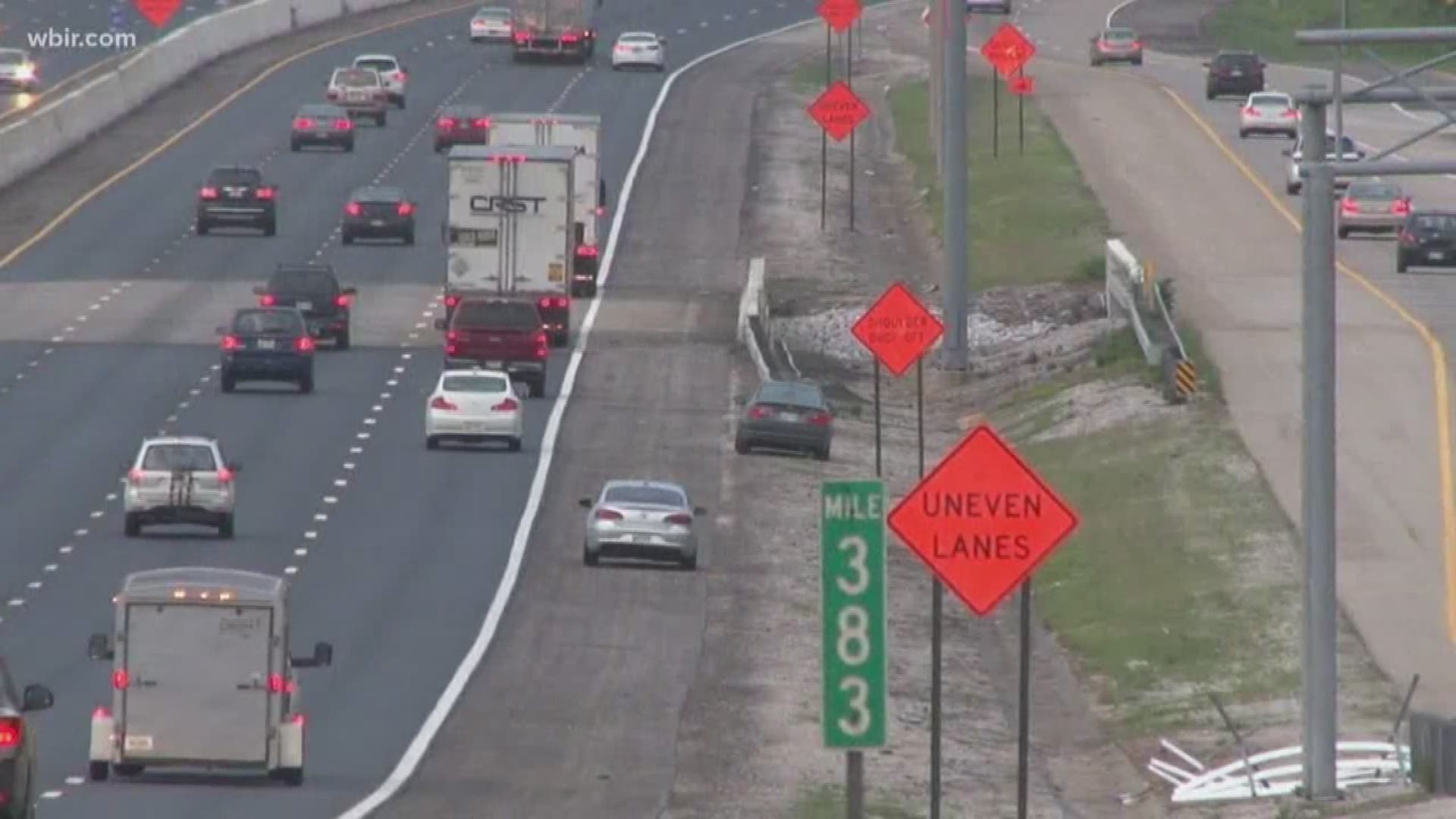 The Knoxville Police Department is warning drivers to be careful of potholes on I-40W near Papermill Drive.