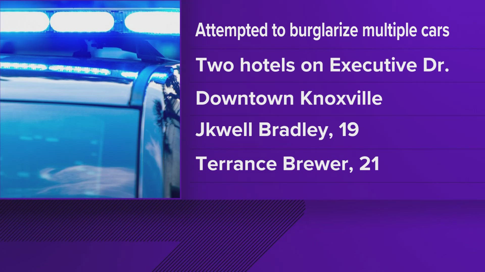 Two suspects from the Chattanooga area were charged with multiple counts of vehicle burglary, the Knoxville Police Department said.