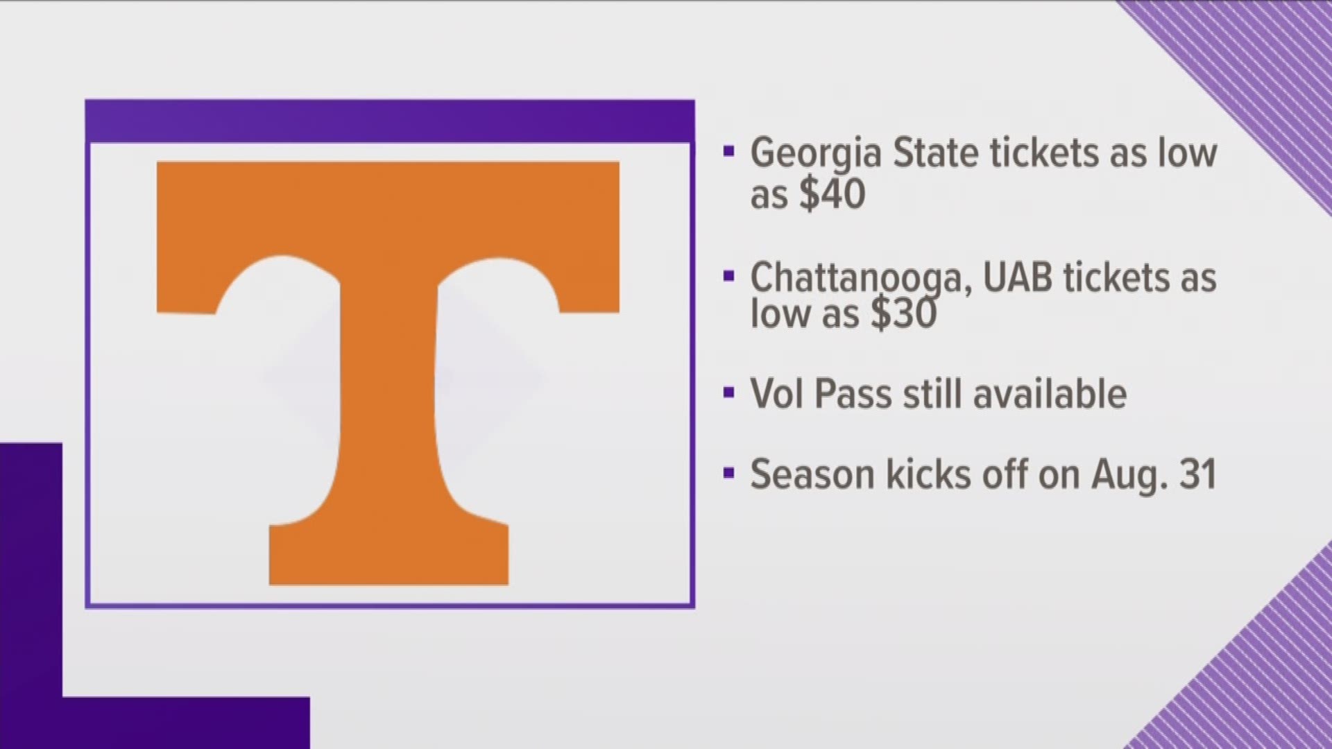 UT announced Monday tickets for its home opener against Georgia State are as low as $40.