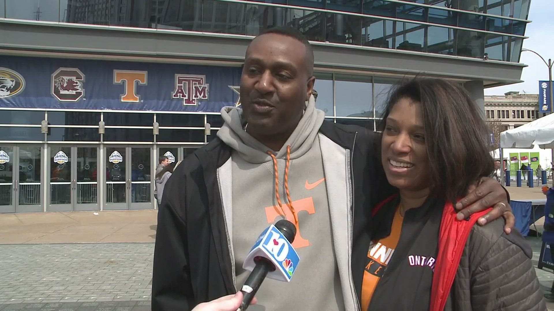 Audrey and Joseph Alexander traveled from Canada to St. Louis to watch their son, Kyle, Tennessee's 6'11" center, play in the SEC Tournament.