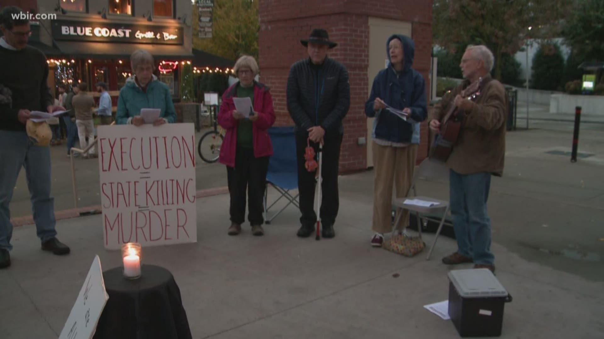 About a dozen people gathered in Market Square to protest the Edmund Zagorski execution.