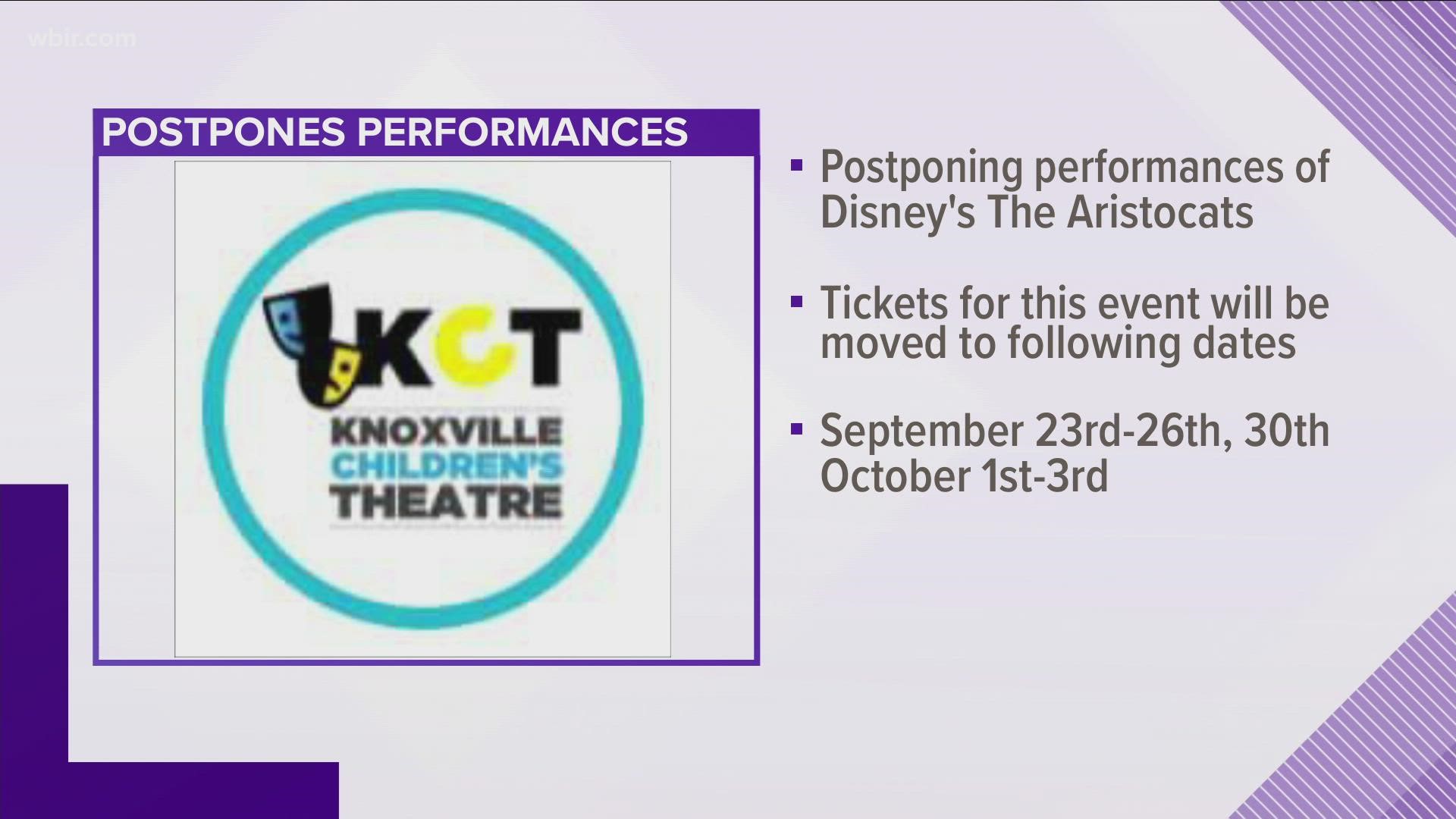 The Knoxville Children's Theatre said that they were postponing the performances out of an abundance of caution.
