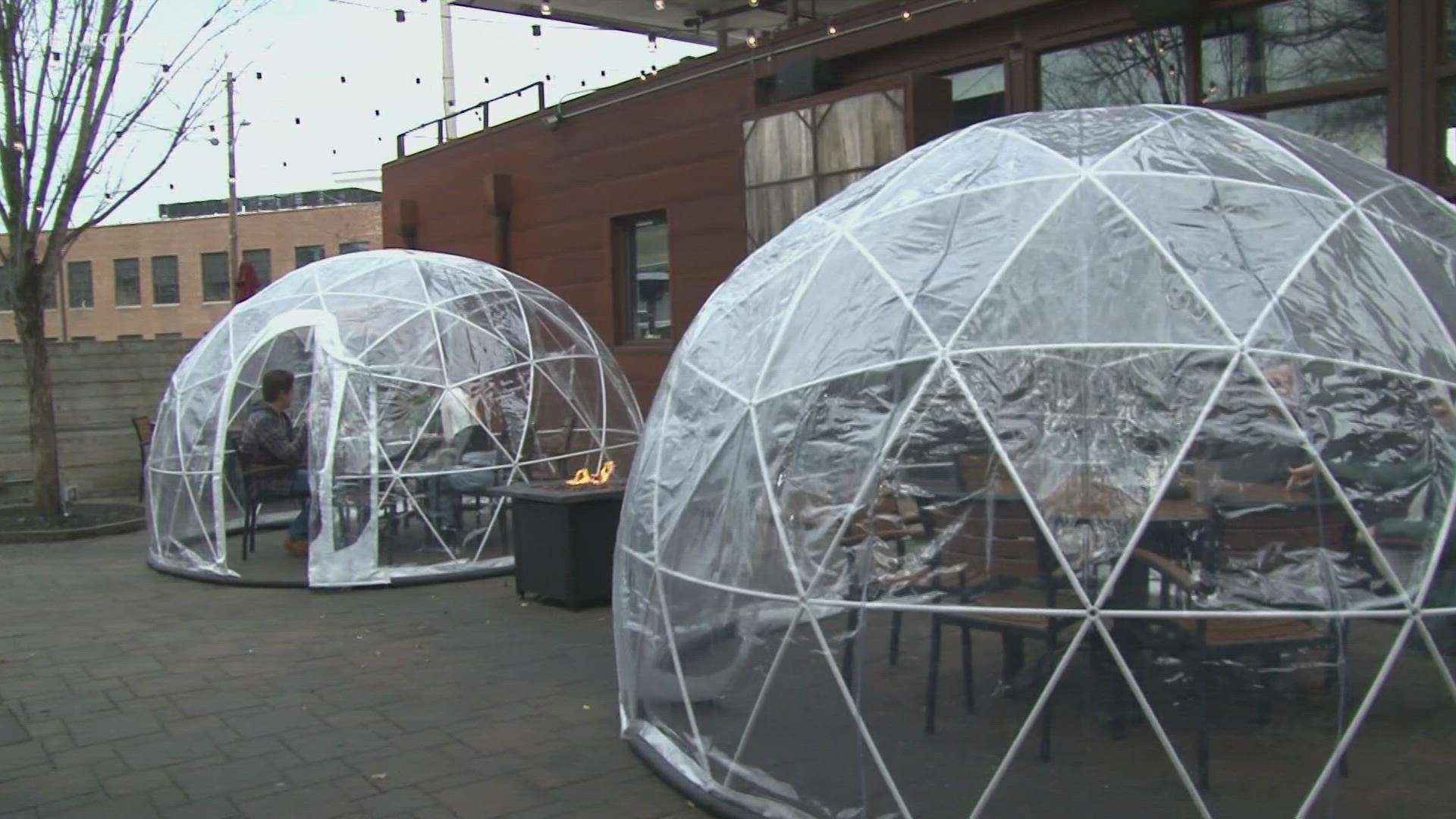For the winter, Balter Beerworks set up outdoor igloos to seat people and keep them warm.