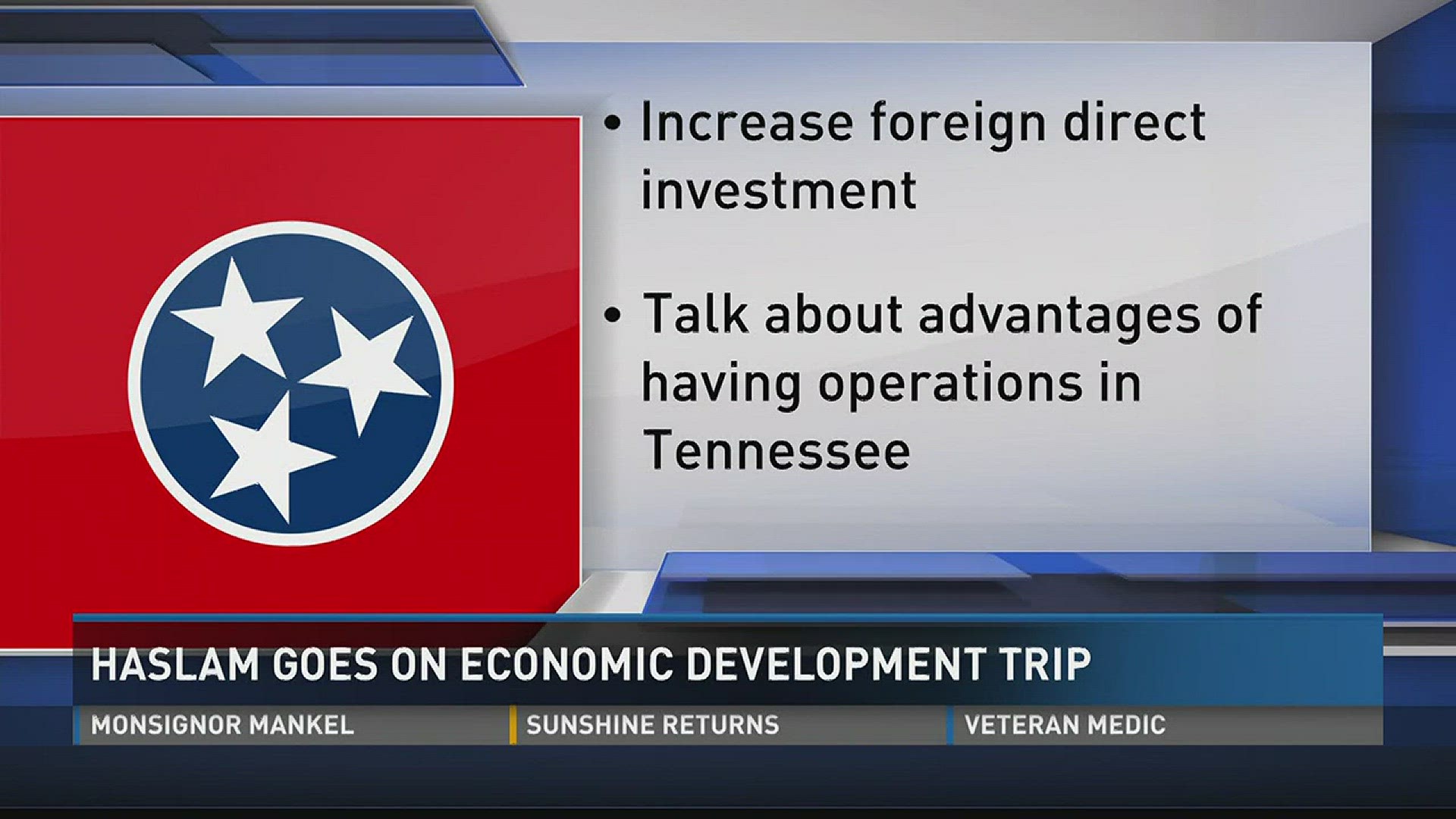 June 22, 2017: Gov. Haslam and Economic and Community Development Commissioner Bob Rolfe will head to Europe Monday for an economic development trip.