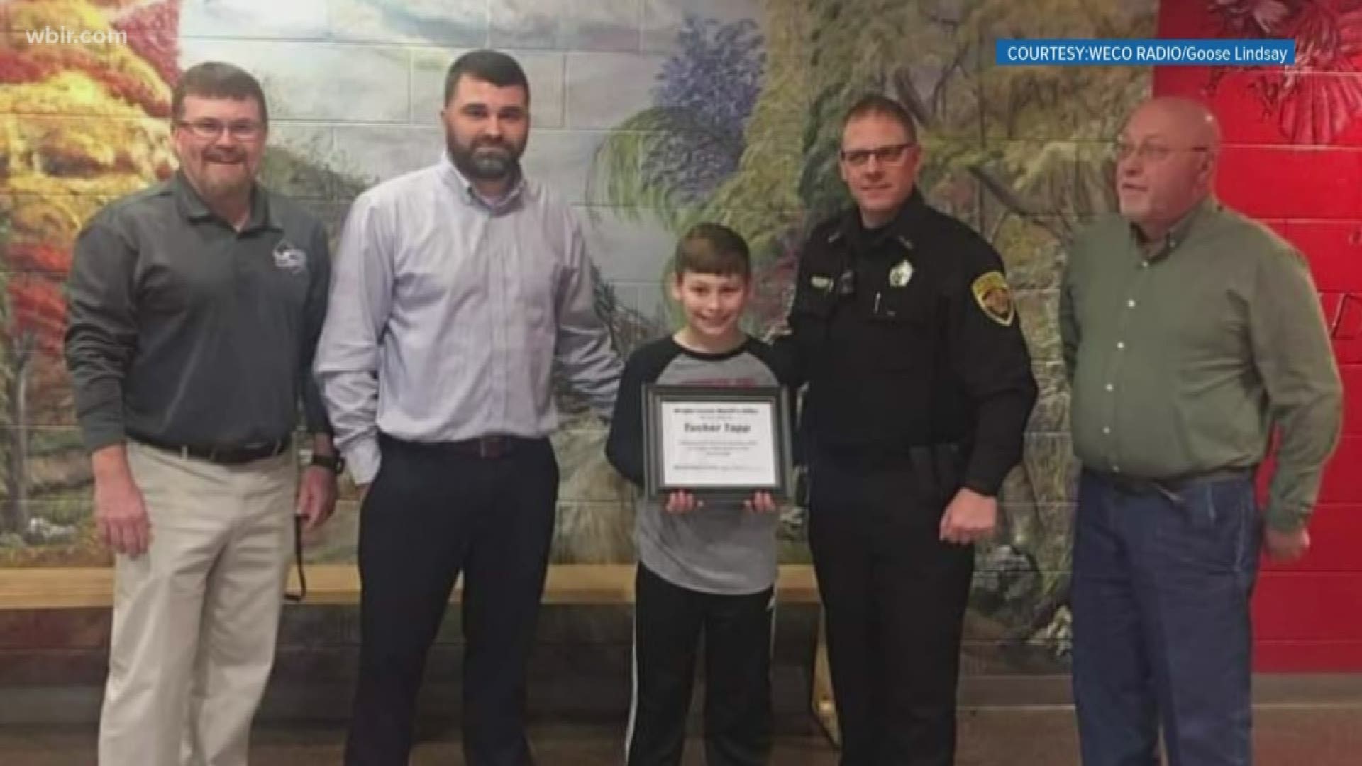 The Morgan County Sheriff's Office honored Tucker for performing the Heimlich maneuver on another student -- saving his life.