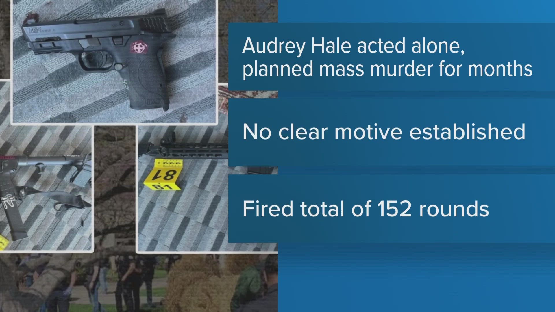 MNPD said its investigation showed Audrey Hale "acted totally alone" and planned "over a period of months to commit mass murder at The Covenant School."