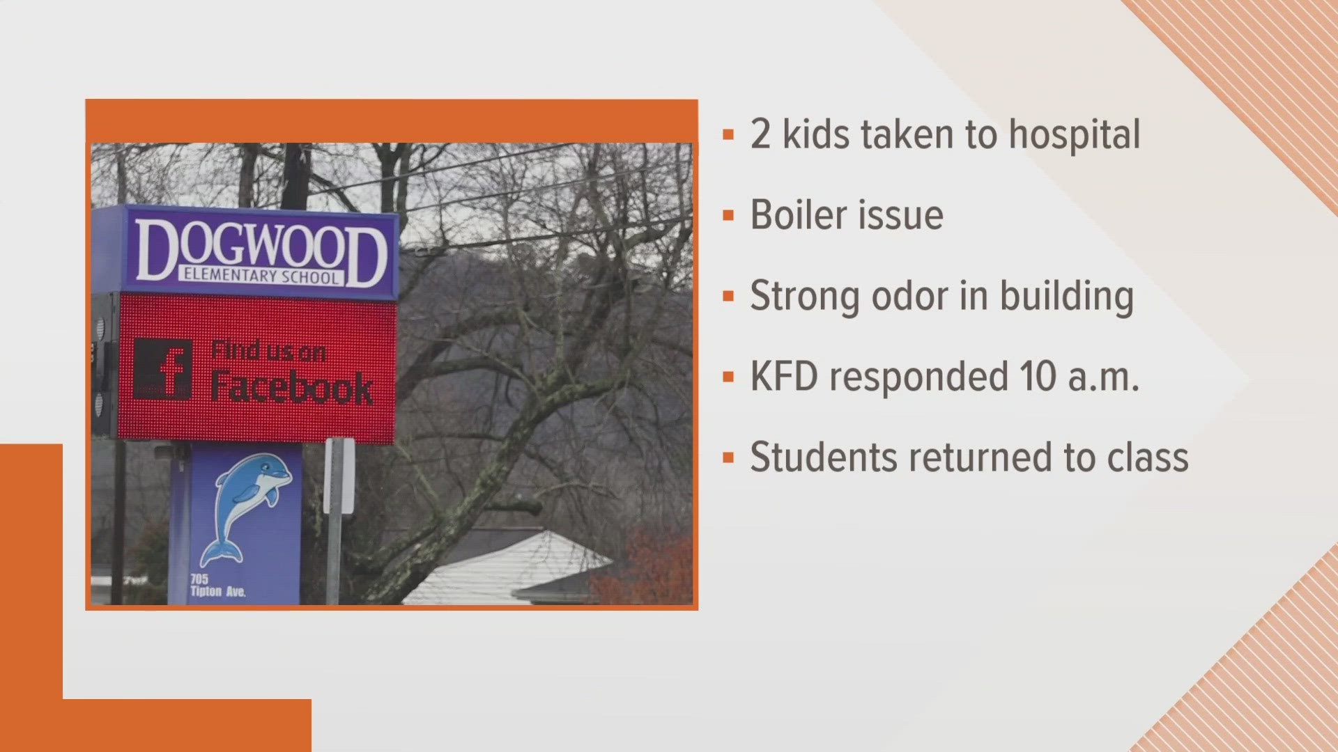 Knoxville Fire Department said two children were taken to the hospital after a "boiler issue" at Dogwood Elementary.