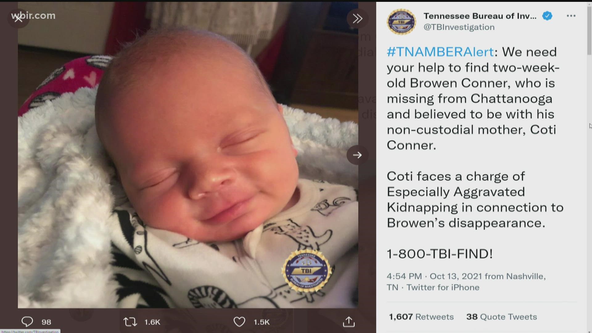 His non-custodial mother, identified as 30-year-old Coti Conner, faces a charge of especially aggravated kidnapping in connection to Browen’s disappearance.