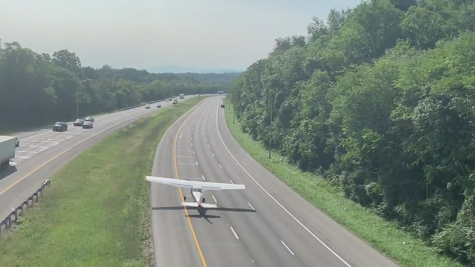 KPD shared this video of a small plane taking off after it made an emergency landing on I-640 in Knoxville.