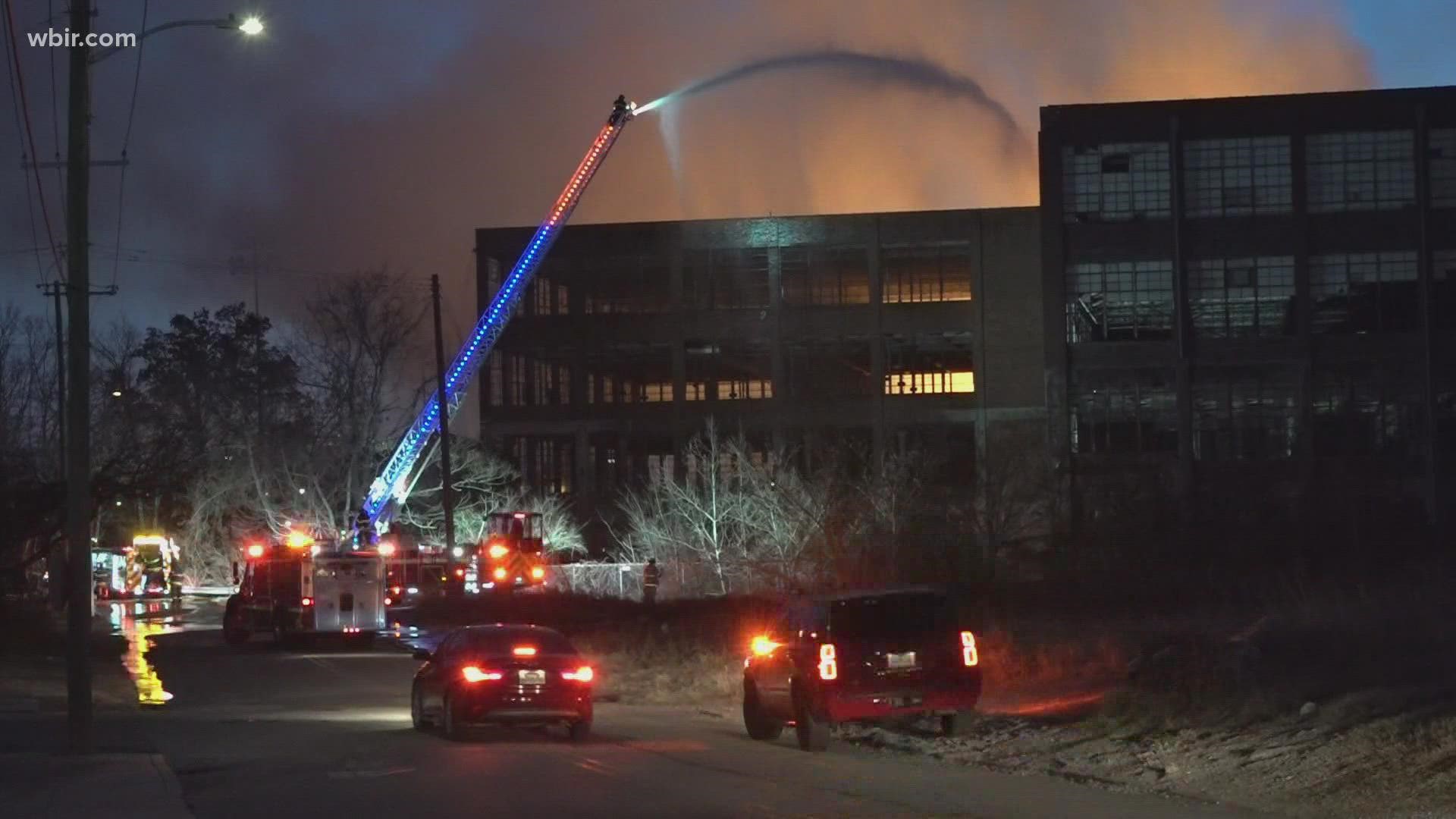 KFD had responded to a smaller fire at the Standard Knitting Mill Building earlier today. KFD believes the fire may have started by accident by people living there.