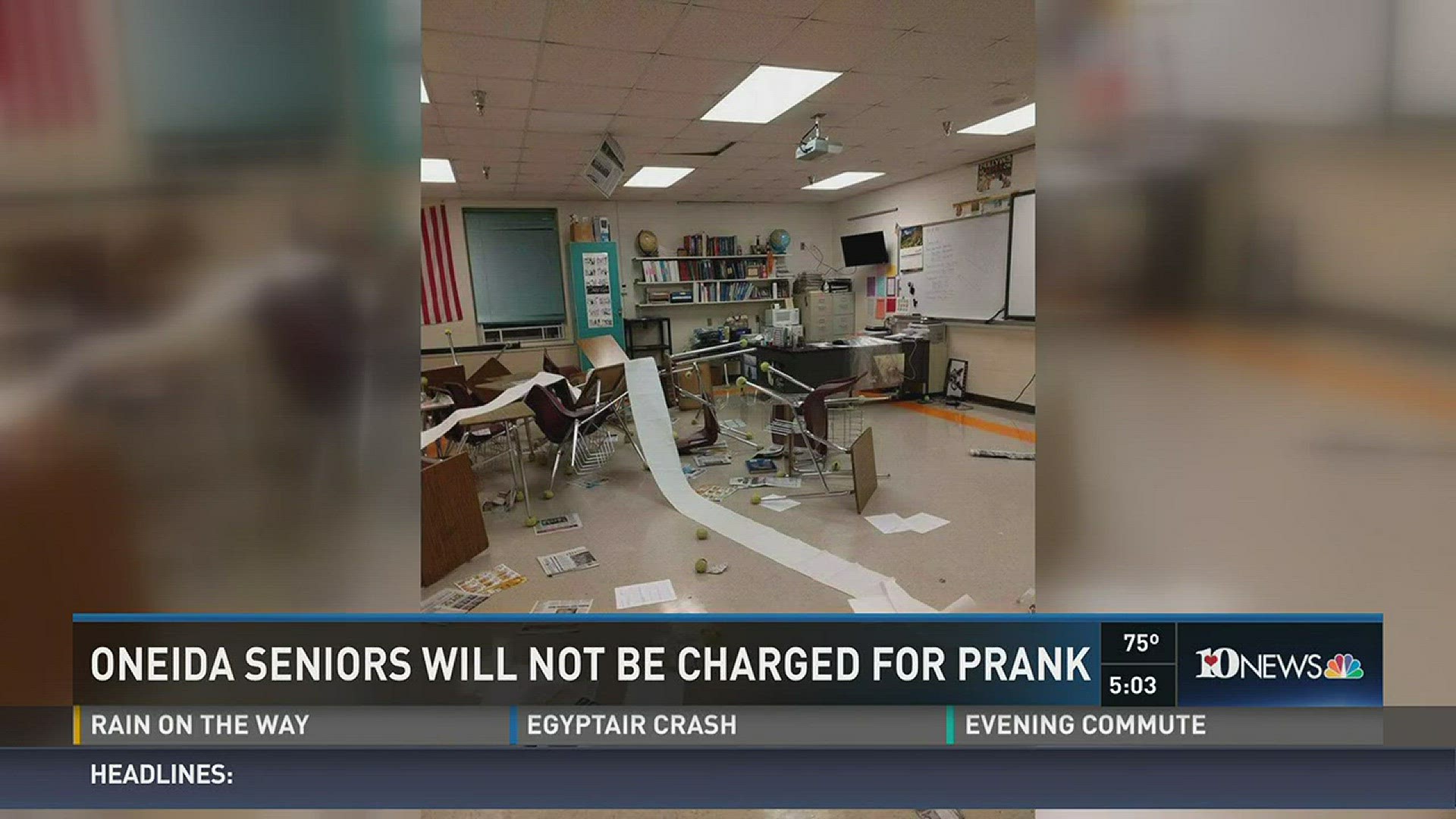 A group of about 30 graduating students will have to do 16 hours of community service after trashing Oneida High School for a senior prank late Tuesday night.