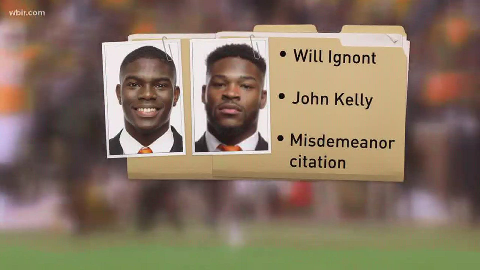 Oct. 25, 2017: Vols John Kelly and Will Ignont are suspended for the Kentucky game after they received misdemeanor marijuana citations.