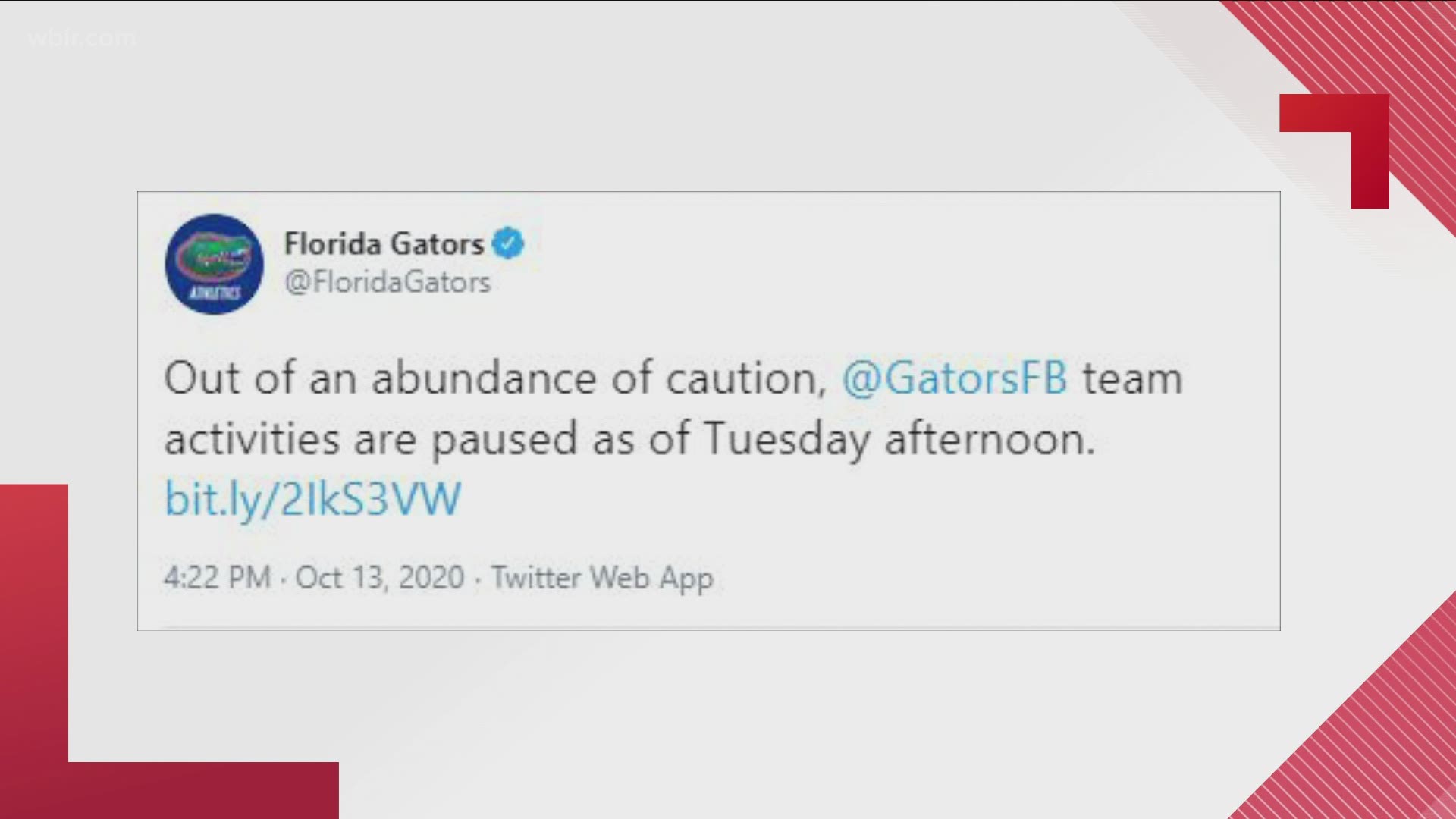 The Gators tweeted it is out of "an abundance of caution."